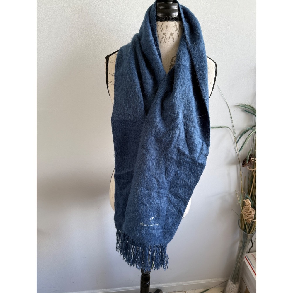 Alpaca Comargo Blue Wool Blend Scarf‎ Fringe Winter Warm Soft Shawl